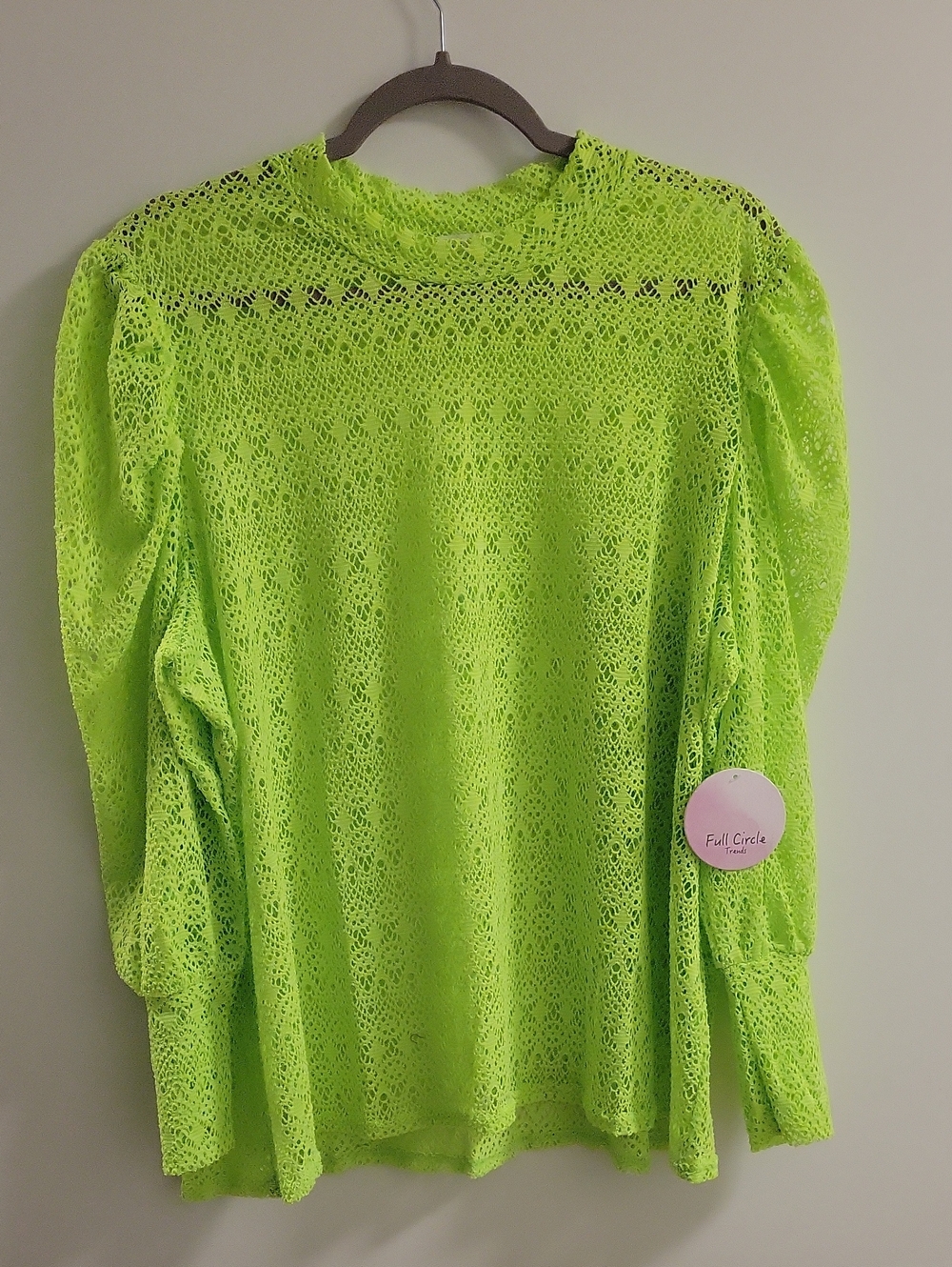 Full Circle Neon Lime Crochet‎ Long-Sleeve Top 3x